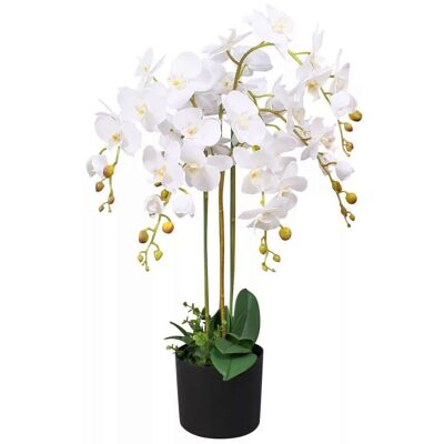 Flor de Orquídea Artificial en Maceta 85cm Blanca