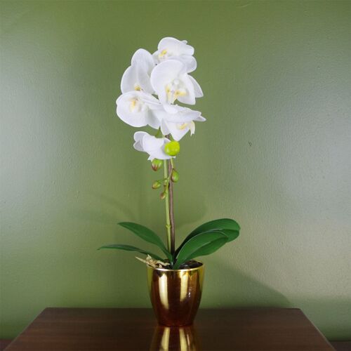 White Silver Artificial Orchid Dark 46cm