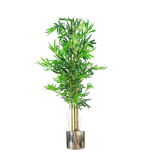 Artificial Bamboo Tree Plant Silver Planter 120cm Real Canes