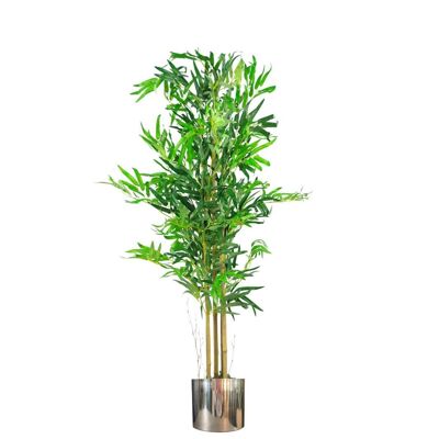 Künstlicher Bambusbaum, Pflanzgefäß, silberfarben, 120 cm, echte Stöcke