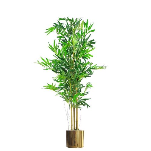 Artificial Bamboo Tree Plant Gold Planter 120cm Real Bamboo Canes
