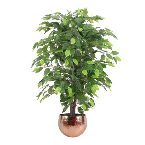 Artificial Ficus Tree Plant Green Bushy Ficus 90cm Copper Planter