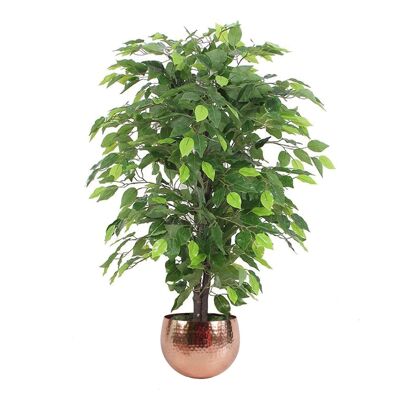 Künstliche Ficus-Baumpflanze, grüner, buschiger Ficus, 90 cm, Kupfer-Pflanzgefäß