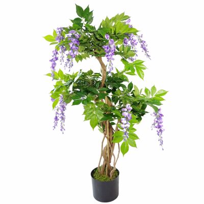 Albero di piante di fiori artificiali, tronco di fiori di glicine viola, 110 cm