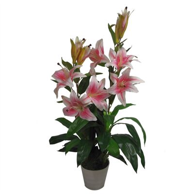 Flor Artificial Planta Árbol 90cm Lirio Rosa Macetero 90cm