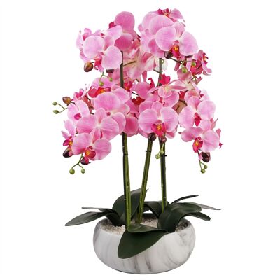 Orchidée Rose - Jardinière en Céramique Effet Marbre