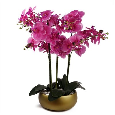 Orquídea Púrpura - Jardinera de Cerámica Dorada
