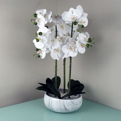 Orchidée Blanche - Jardinière en céramique effet marbre