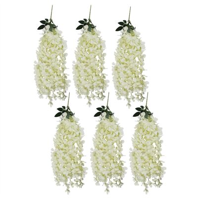 Pack of 6 x  Hanging Wisteria Flowers in White 80cm