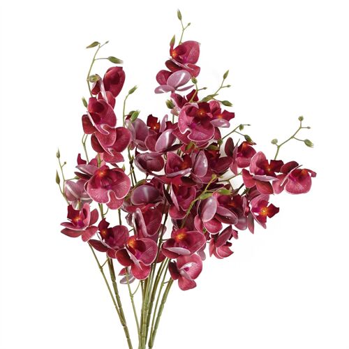 Pack of 6 x Artificial Flowers Dark Pink Mini Orchid Stem 80cm