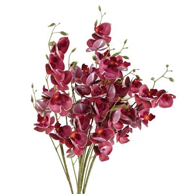 Packung mit 6 x künstlichen Blumen, dunkelrosa Mini-Orchideenstiel, 80 cm