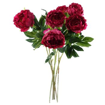 Pack de 6 x Fleurs Artificielles Pivoine Rose Foncé Tige 80cm 2