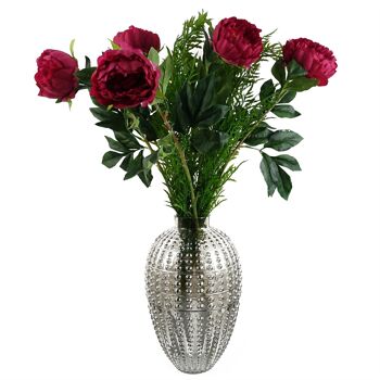 Pack de 6 x Fleurs Artificielles Pivoine Rose Foncé Tige 80cm 7