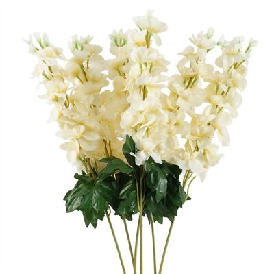 Paquete de 6 x Flores Artificiales Delphinium Crema Tallo 75cm