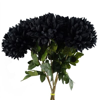 Packung mit 6 x künstlichen Blumen, extra groß, Reflex-Chrysantheme – Schwarz, 75 cm