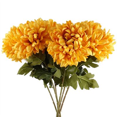 Pack of 6 x Artificial Flowers Extra Large Reflex Chrysanthemum - Gold 75cm
