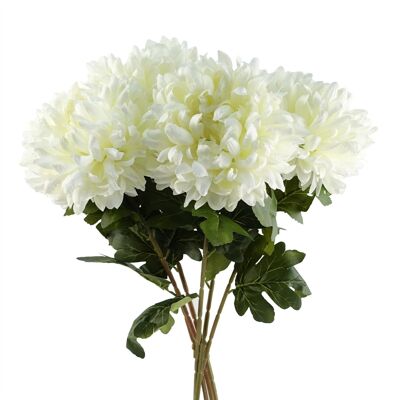 Pack de 6 x Fleurs Artificielles Chrysanthème Réflexe Extra Large - Blanc 75cm