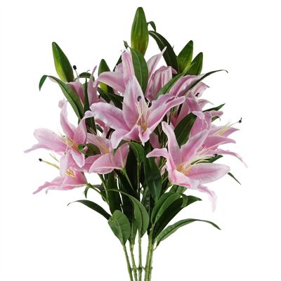 Pack of 6 x Artificial Flowers Large Pink Lily Stem - 3 Flowers 100cm