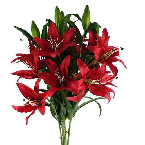 Pack of 6 x Artificial Flowers Large Red Lily Stem - 3 Flowers 100cm