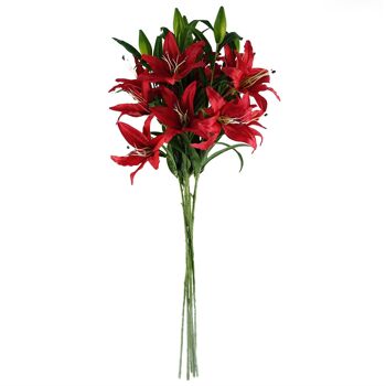 Pack de 6 x Fleurs Artificielles Grande Tige de Lys Rouge - 3 Fleurs 100cm 2