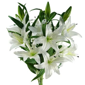 Pack de 6 x Fleurs Artificielles Grande Tige de Lys Blanc - 3 Fleurs 100cm 1