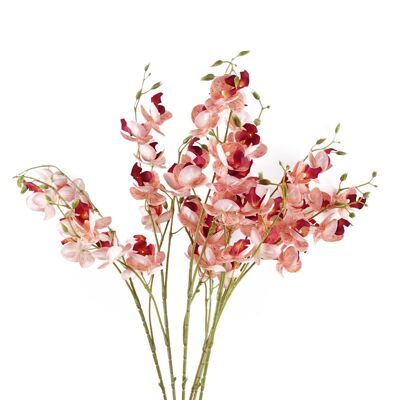 Pack of 6 x Artificial Flowers Pink Mini Orchid Stem 80cm