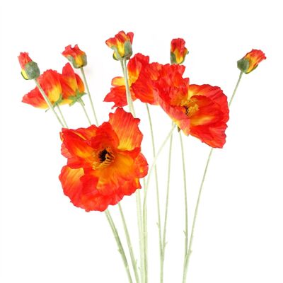 Packung mit 6 x künstlichen Blumen, Mohnblumenstiel – 2 Blumen 100 cm
