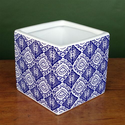 12cm Ceramic Cube Planter Print Blue Eye