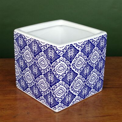 Jardinière Cube en Céramique 12 cm Imprimé Oeil Bleu