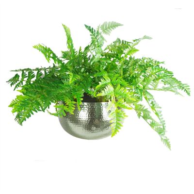 Fougère Artificielle XL Métal Argent Bol Jardinière 50x65cm