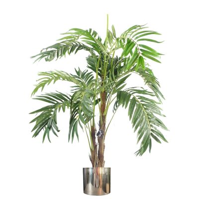 Künstliche Palme, 120 cm, luxuriöser silberner Pflanzgefäß