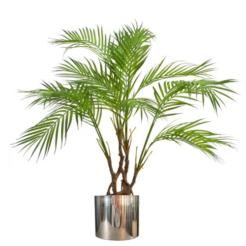 Artificial Palm Tree Areca 90cm Silver Planter Leaf