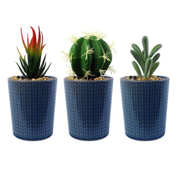 Plante artificielle jardinière en céramique jardinière bleue Cactus 17cm 2