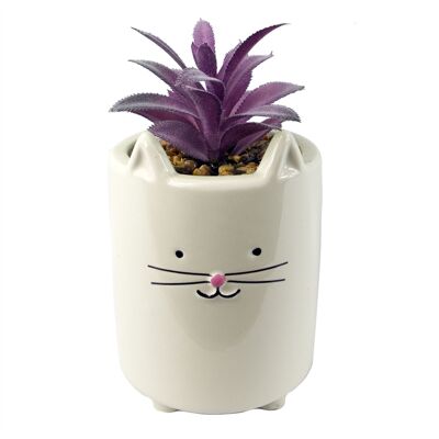 Keramik-Katzen-Übertopf, Tiere, Katze, rosa, saftig, 18 cm