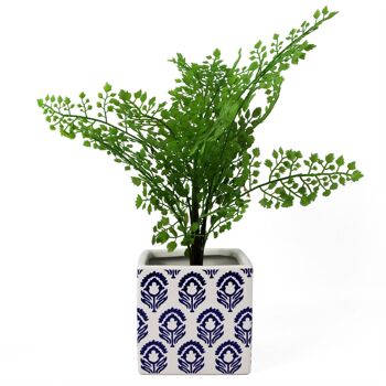 Pot de plante de tulipe bleue d'impression de jardinière de cube en céramique 4