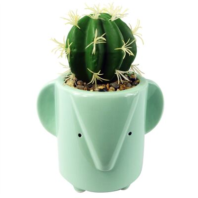 Fioriera in ceramica con animali elefanti Cactus artificiale 19 cm