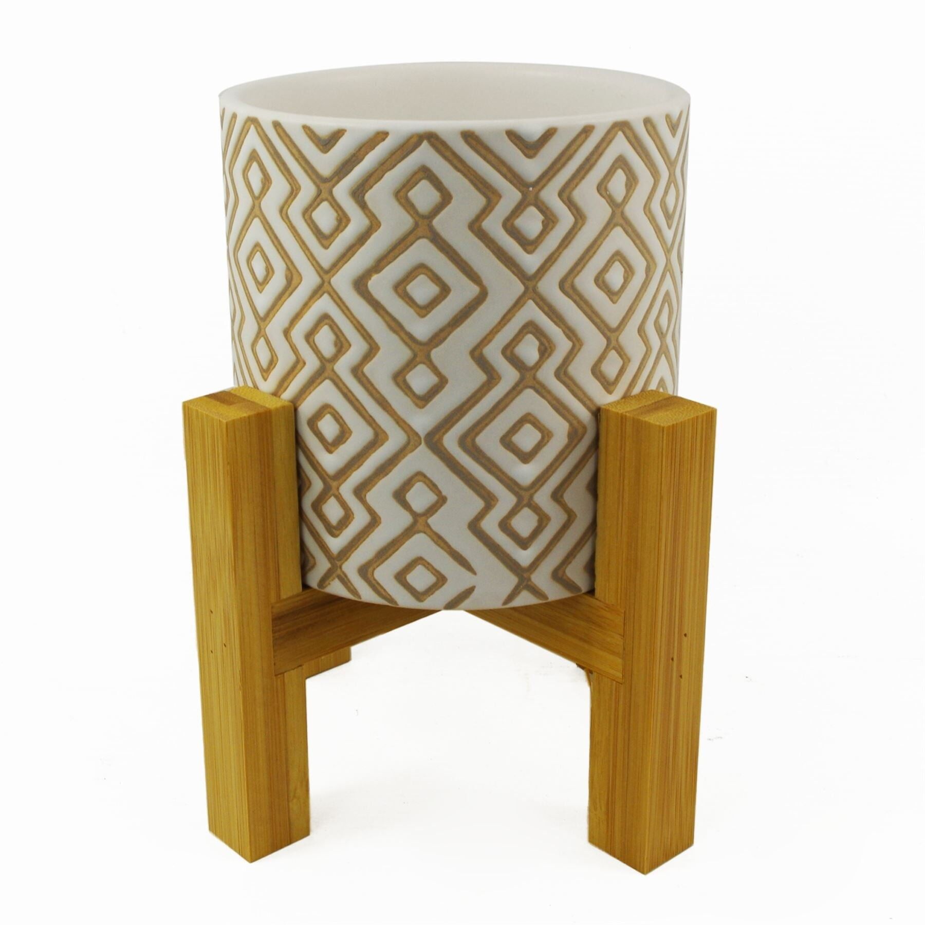 Macetero de cerámica Macetero de bambú gris diamante 16 x 16 x 19 cm Diseñador