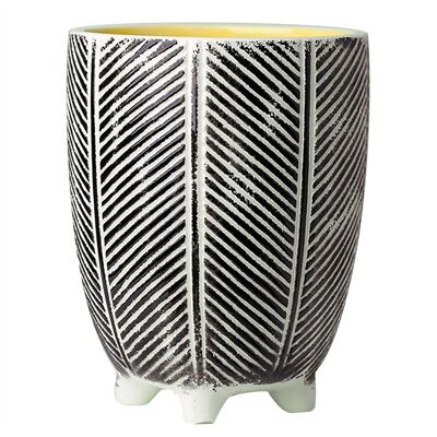 Maceta de cerámica con patas para macetero, color blanco y negro, 15 x 15 x 18.5cm