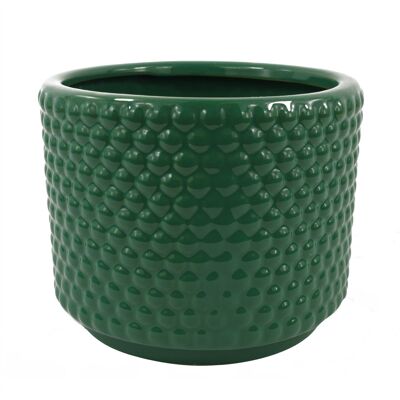 Keramik-Pflanztopf mit grünen Punkten, 15 x 15 x 12.5cm
