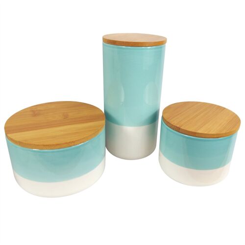 Ceramic Storage Jars Kitchen Canisters Lids Aqua Green 20cm Set 3