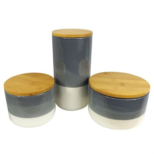 Ceramic Storage Jars Kitchen Canisters Lids Grey 20cm Set 3