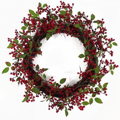 Weihnachts-Look, roter Beeren-Floristik-Kranz, 60 cm, luxuriös