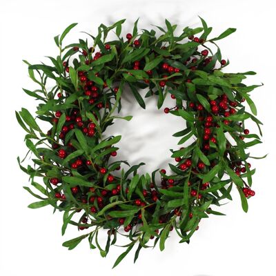 Couronne de fleurs de gui de Noël aux fruits rouges, 60 cm, 24 pouces