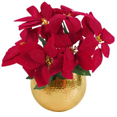 Künstlicher Weihnachtsstern aus rotem Weihnachtsstern, 40 cm, goldener Metallpflanzer