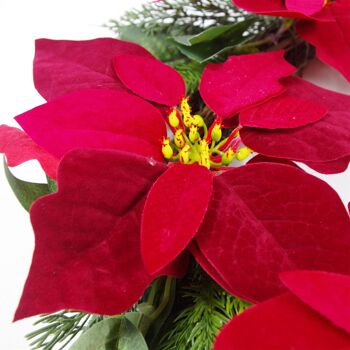 Couronne de Noël Poinsettia Feuillage Fleuristerie 60cm 24" Luxe 2