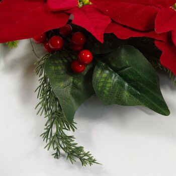 Couronne de Noël Poinsettia Feuillage Fleuristerie 60cm 24" Luxe 3