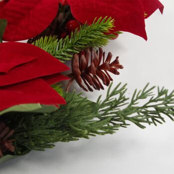 Couronne de Noël Poinsettia Feuillage Fleuristerie 60cm 24" Luxe 4