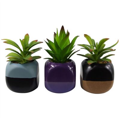 Cube Planters Artificial Succulent Plants 13cm Set Three Mini Ceramic
