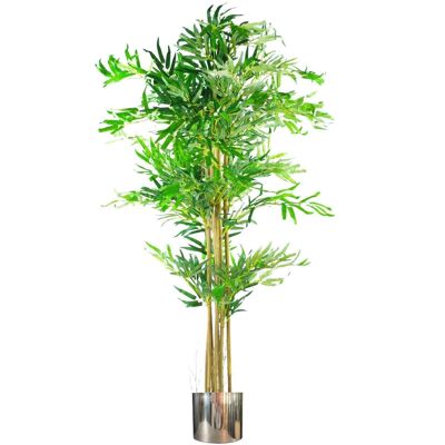 Künstlicher Bambuspflanzenbaum, silberner Übertopf, 150 cm