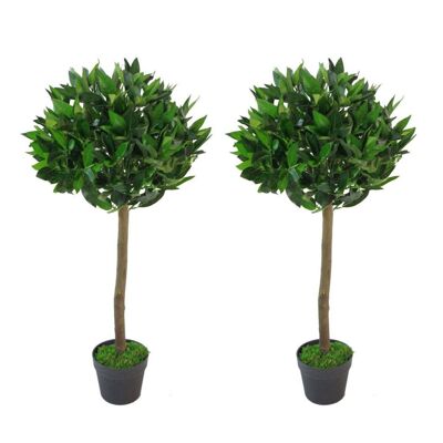 Artificial Bay Tree Pair Topiary Laurel Trees Green 90cm